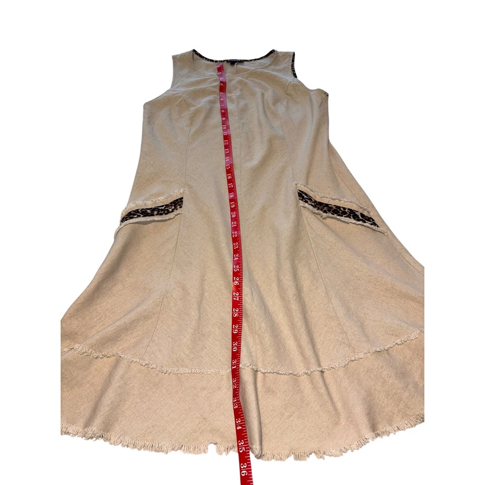 Roz & Ali Khaki Beige Linen Blend Leopard Pocket Shift Dress Size 10. Pockets. - Picture 10 of 12